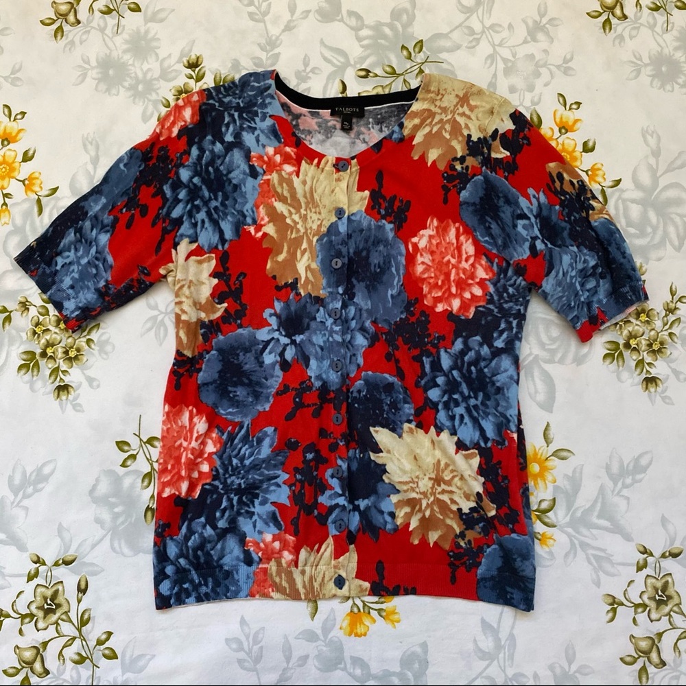 Talbots Size MP Colorful Floral Cardigan